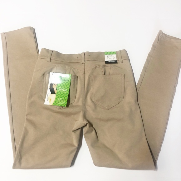 SOLD-Ambiance Push Up Ponte Womens Khaki Pants - Picture 3 of 5